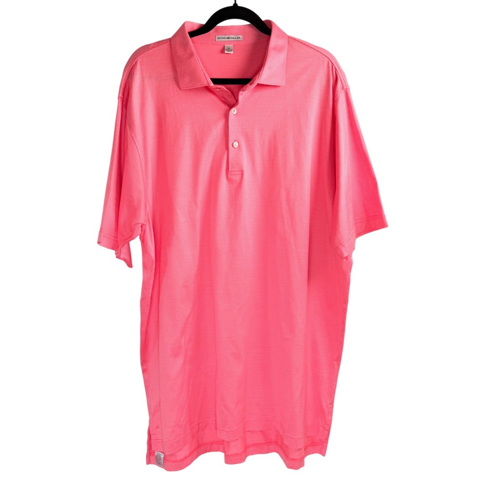 Peter Millar XL Pink Stripe Performance Golf Polo Shirt Mens 100% Cotton
